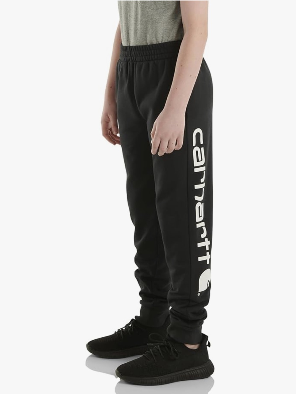 Carhartt Boys’ Sz L Black Fleece Logo Joggers Sweatpants Cotton Blend